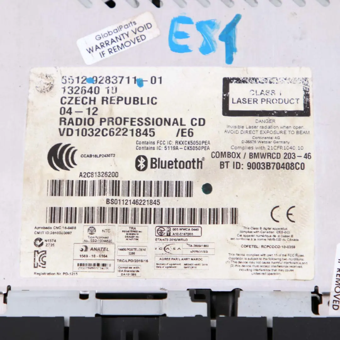 Professional CD Radio Bluetooth to BMW E81 E87 E90 E91 LCI with Part number 9289115 BMW E81 E87 E90 E91 LCI Professional CD Radio Bluetooth - SKU 9283711 - Part number 9289115