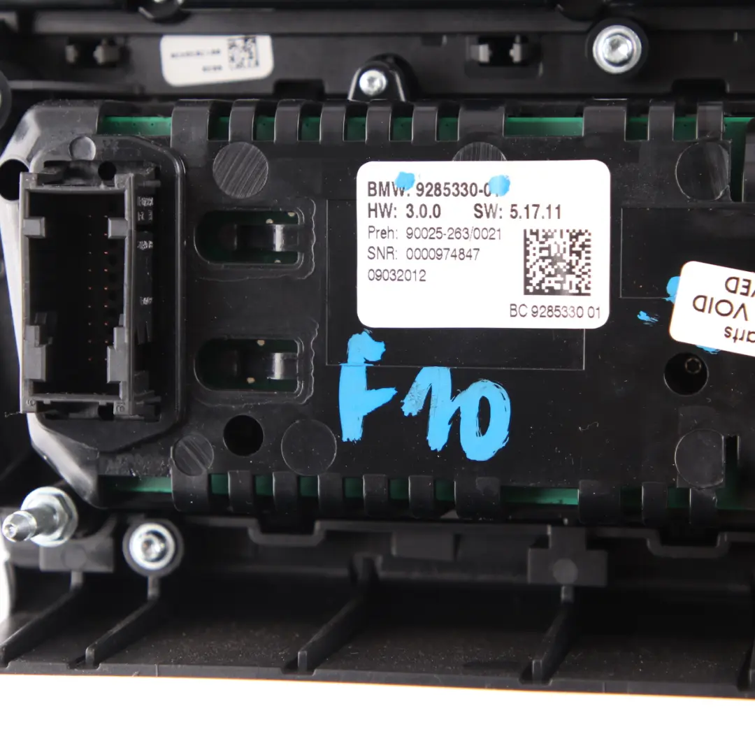 Switch Panel Radio Air Conditioning Control Panel Black to BMW F10 F11 with Part number 9285330 BMW F10 F11 Switch Panel Radio Air Conditioning Control Panel Black - SKU 9285330 - Part number 9285330