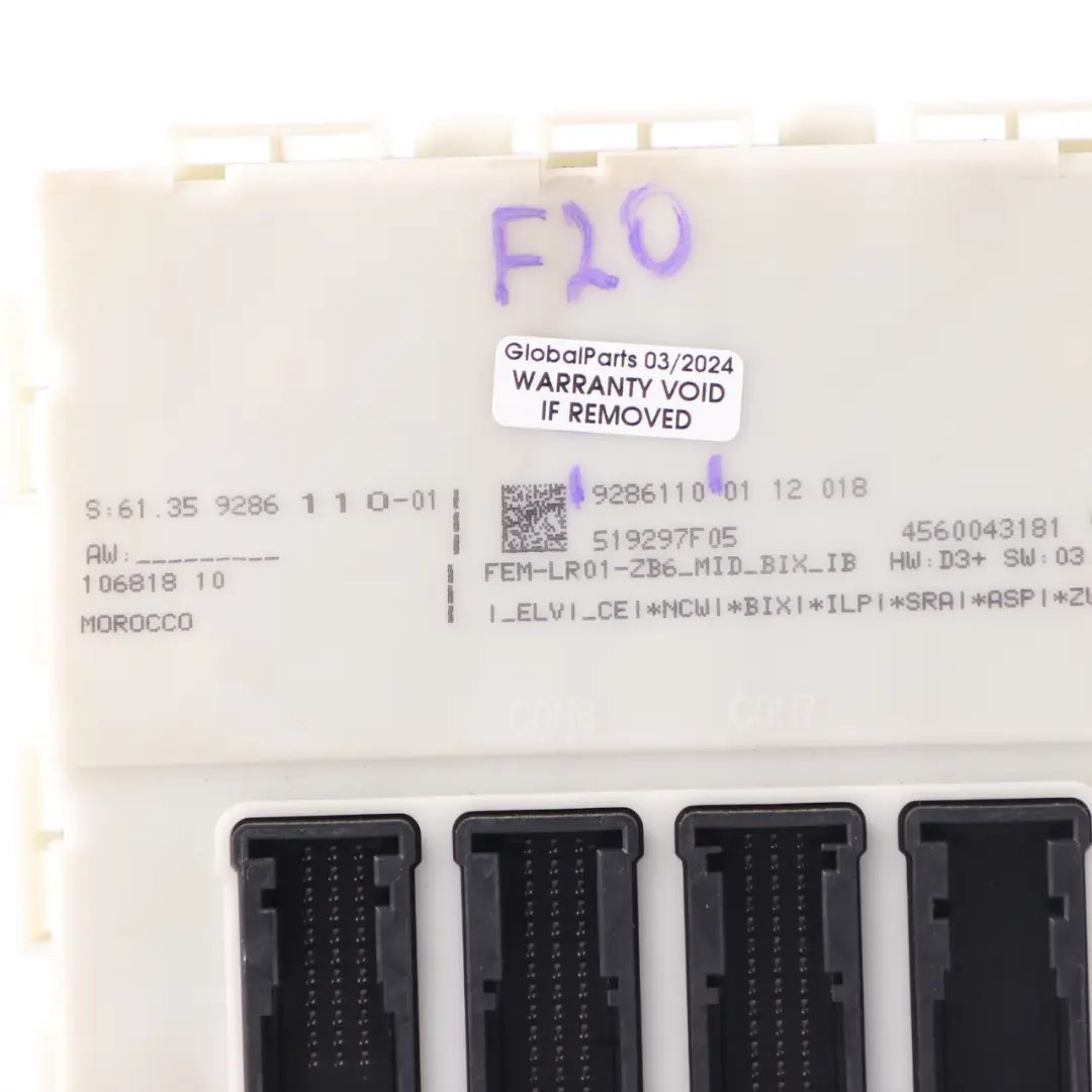 BMW F20 F21 F30 F31 F32 Unità Modulo Controllo Carrozzeria FEM ECU LR01 - SKU 9286110 - Numero di parte 9286110