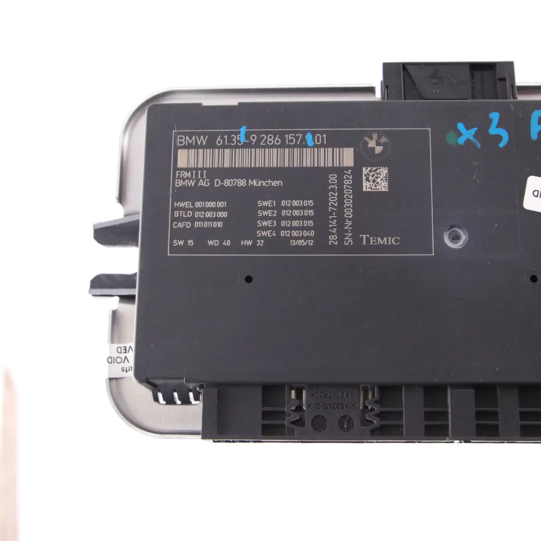 BMW X3 F25 Commande Éclairage Plancher Voiture Unité Commande Électronique FRM3 - SKU 9286157 - Numéro de pièce 9286157