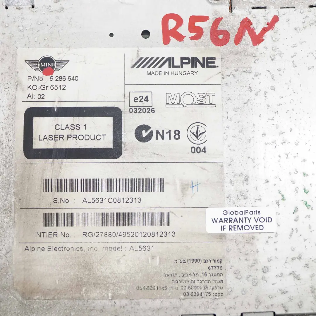 Navegacion Unidad Principal R56 LCI R60 R61 CHAMP Sat Nav DAB para Mini con número de pieza 9283529 Mini Navegacion Unidad Principal R56 LCI R60 R61 CHAMP Sat Nav DAB - SKU 9286640 - Número de pieza 9283529