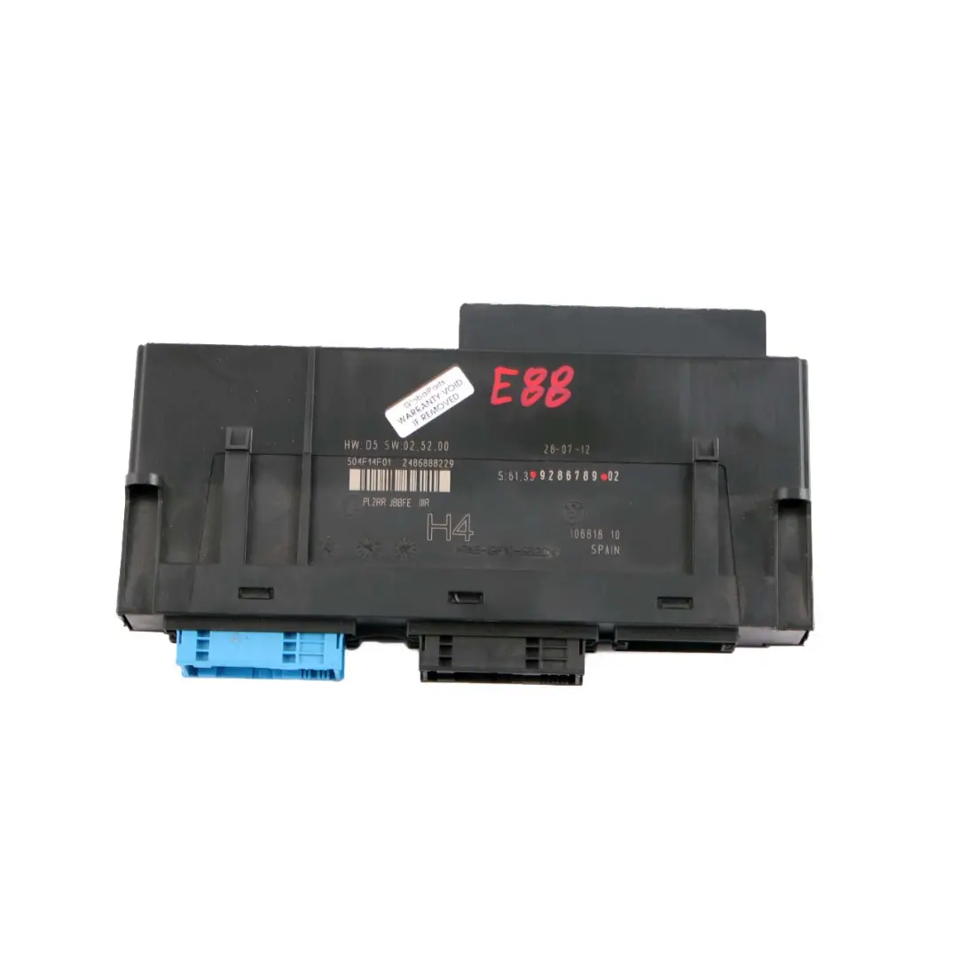 ECU Módulo Control Cuerpo H4 Caja Conexiones PL2RR JBBFE IIIR para BMW E88 con número de pieza 9286789 BMW E88 ECU Módulo Control Cuerpo H4 Caja Conexiones PL2RR JBBFE IIIR - SKU 9286789 - Número de pieza 9286789