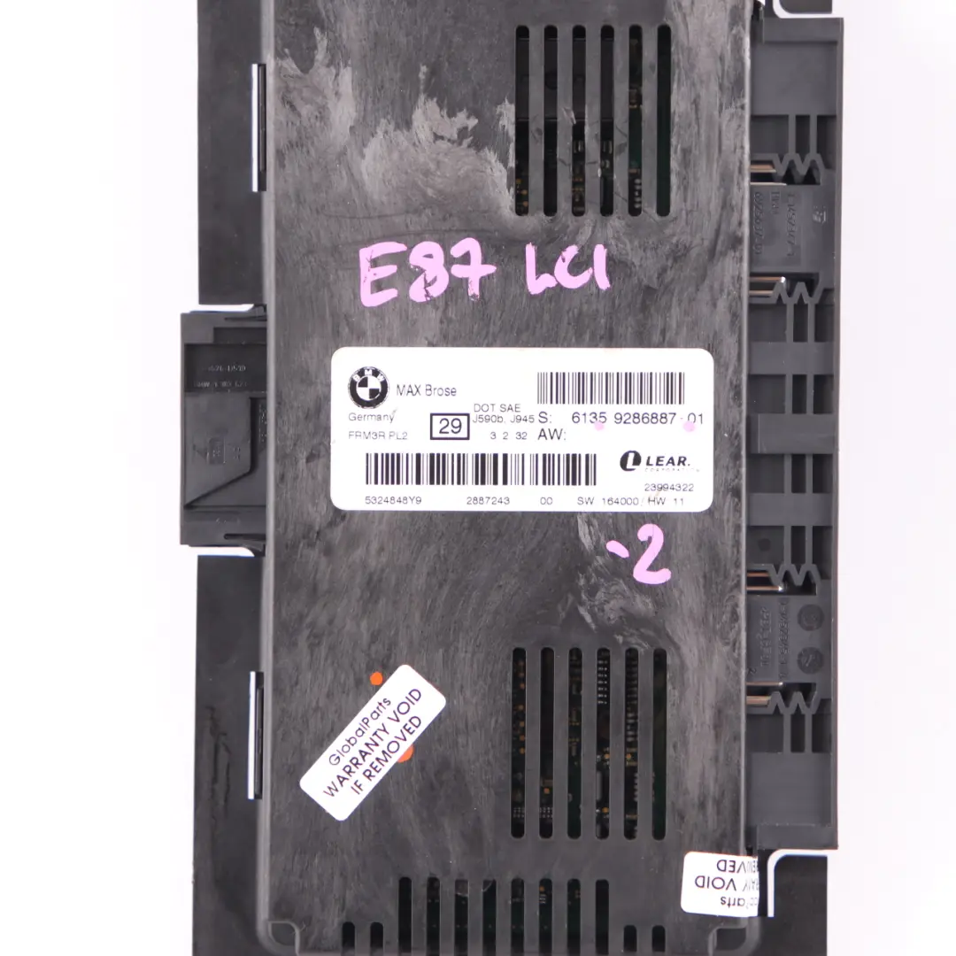 Footwell Light Module Control Unit ECU Lear FRM3R PL2 to BMW E87 LCI with Part number 9286887 BMW E87 LCI Footwell Light Module Control Unit ECU Lear FRM3R PL2 - SKU 9286887-2 - Part number 9286887
