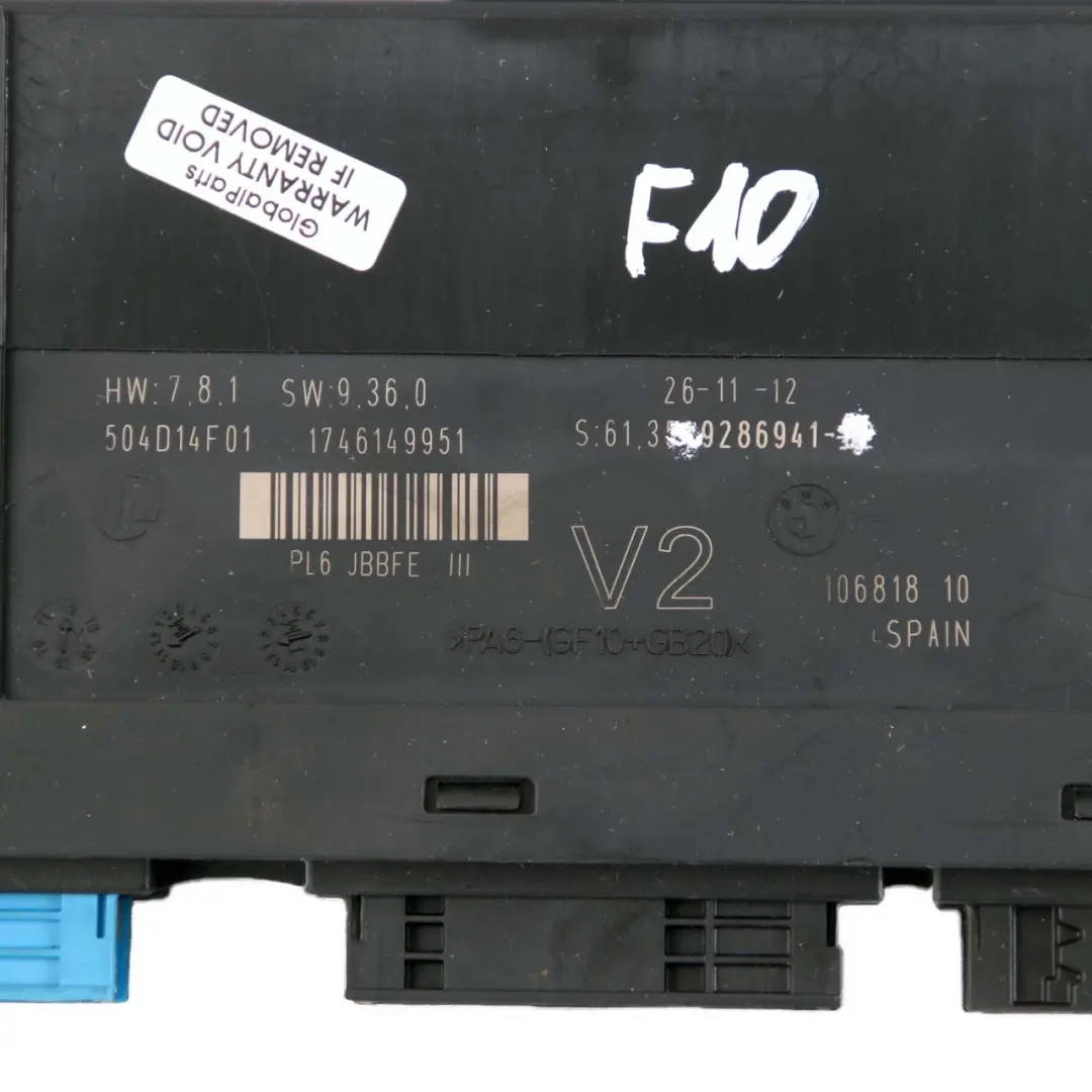 BMW F10 ECU Body Control Module Junction Box V2 PL6 JBBFE III - SKU 9286941 - Part number 9286941