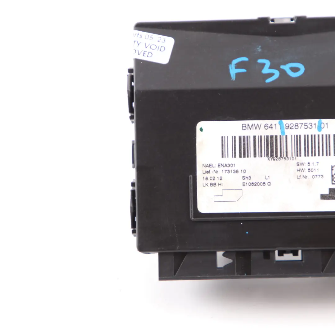BMW F20 F21 F30 F31 Heater Control Unit Module Air Conditioning ECU - SKU 9287531 - Part number 9287531