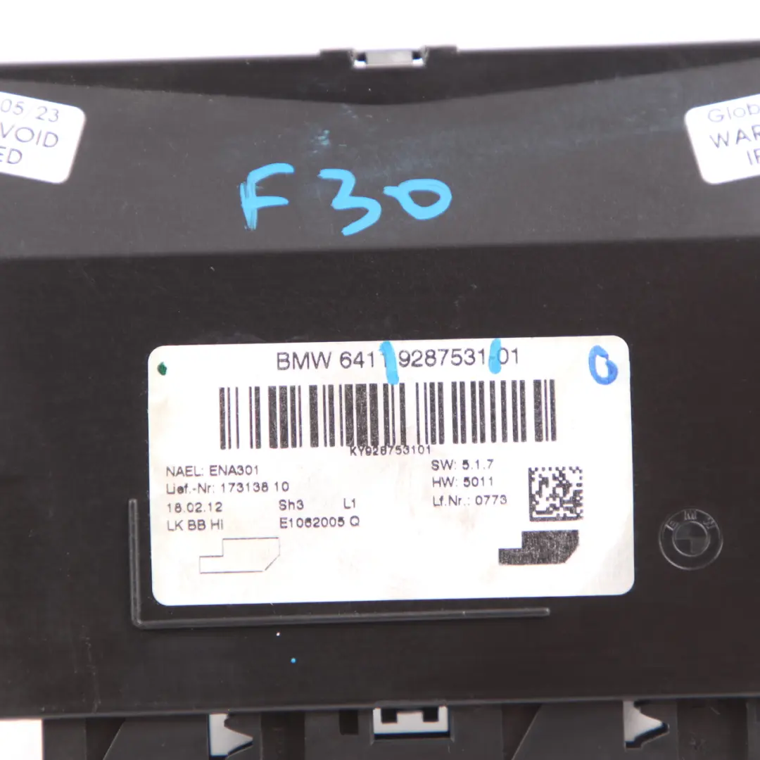 BMW F20 F21 F30 F31 Heater Control Unit Module Air Conditioning ECU - SKU 9287531 - Part number 9287531