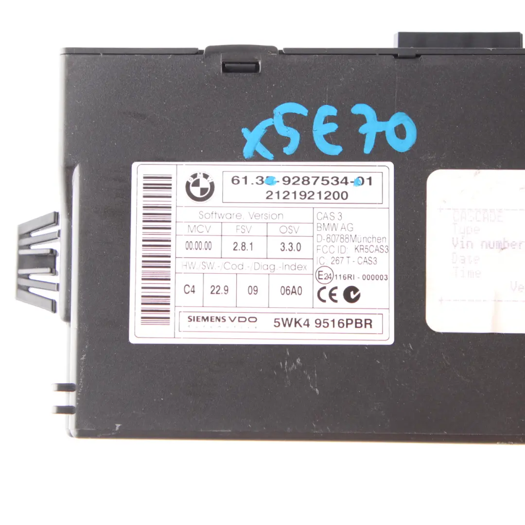 CAS3 Module BMW E60 E61 LCI E90 E91 E92 Control Unit Key Reading to with Part number 9287534 CAS3 Module BMW E60 E61 LCI E90 E91 E92 Control Unit Key Reading - SKU 9287534 - Part number 9287534