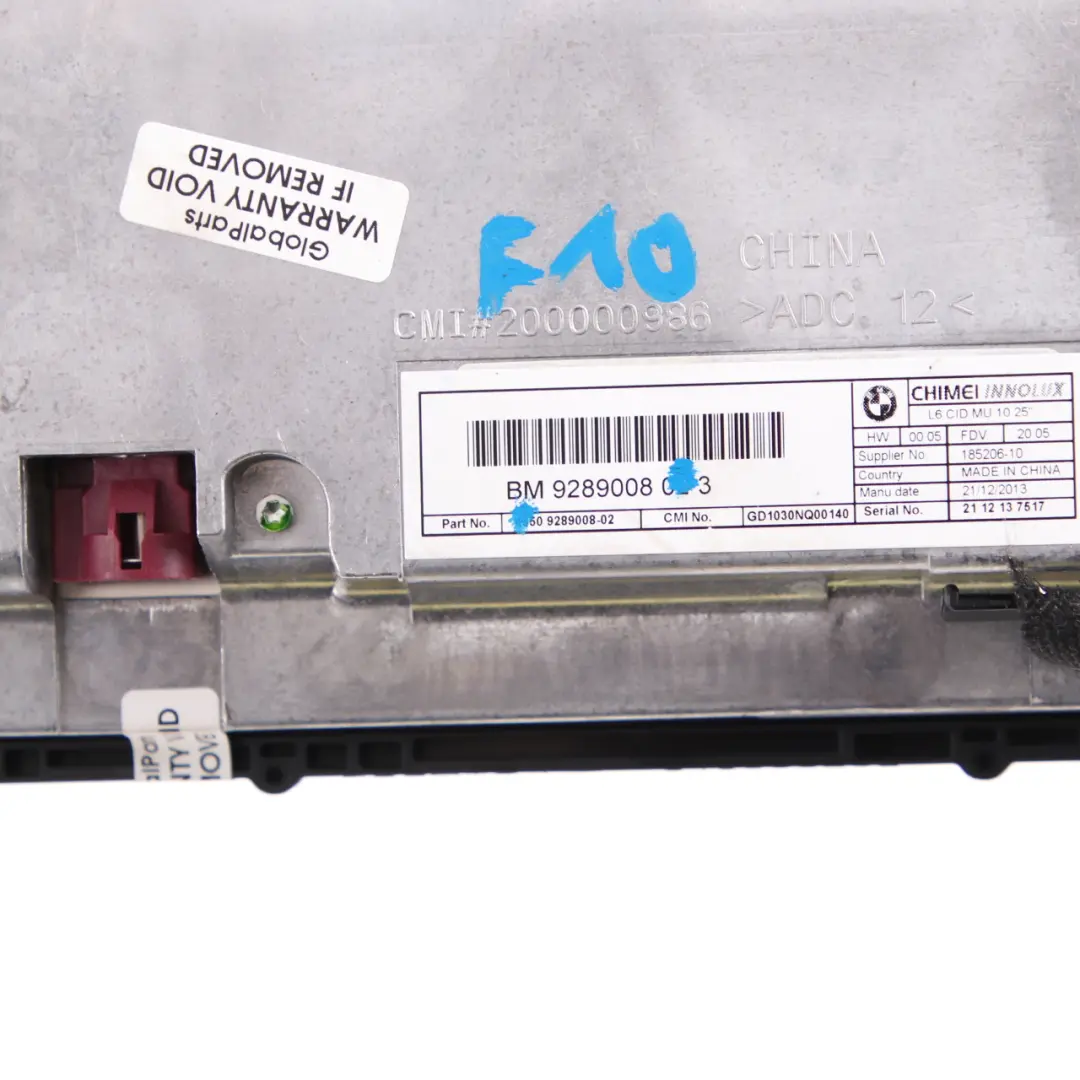 Schermo Di Bordo Monitor Centrale D'Informazione 10,25" per BMW F10 F11 con numero di parte 9289008 BMW F10 F11 Schermo Di Bordo Monitor Centrale D'Informazione 10,25" - SKU 9289008 - Numero di parte 9289008