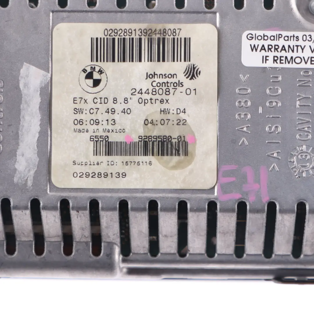 Wyświetlacz Monitor Nawigacji CID 8,8" do BMW X5 E70 X6 E71 o numerze 9289580 BMW X5 E70 X6 E71 Wyświetlacz Monitor Nawigacji CID 8,8" - SKU 9289580 - Numer Części 9289580