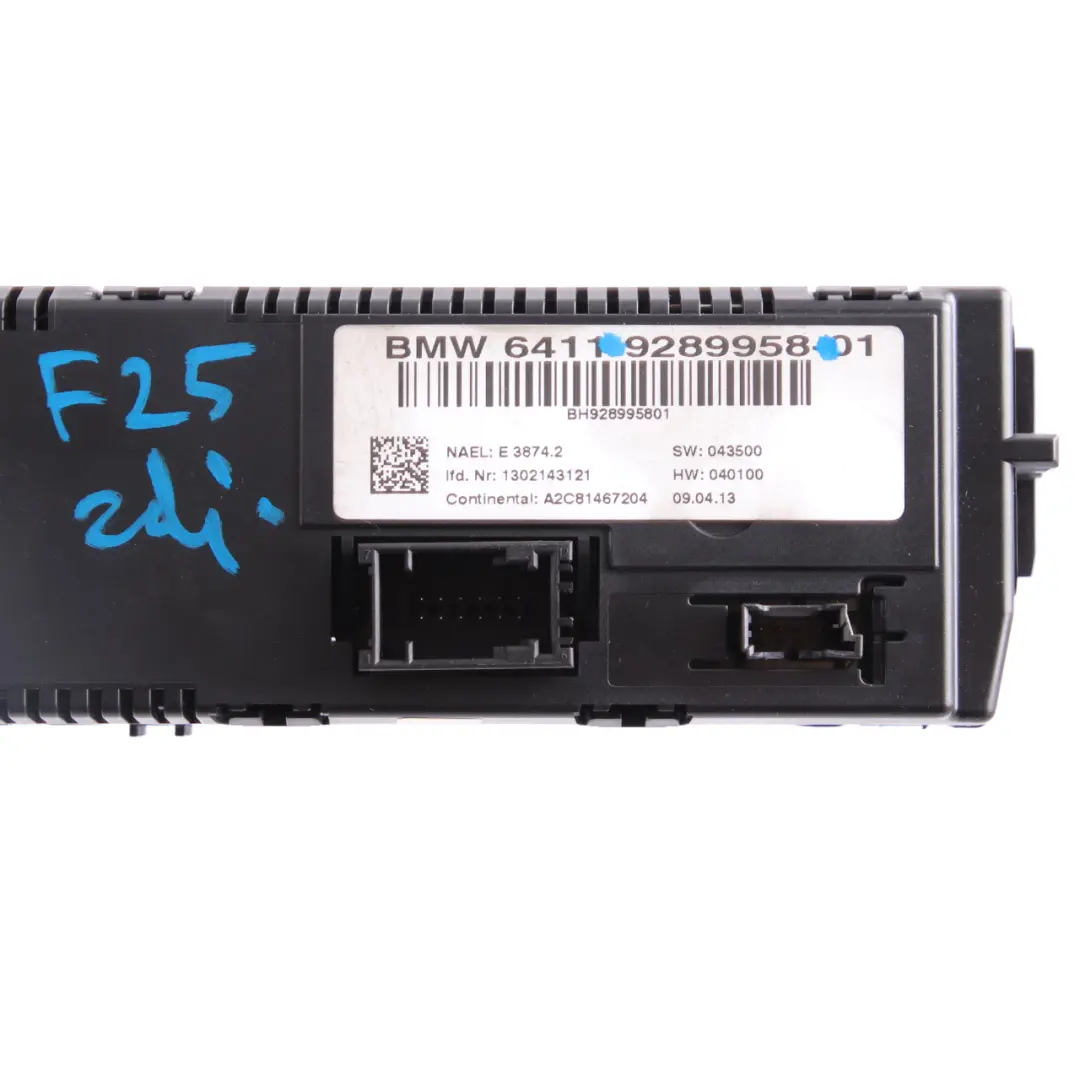 Air Control Panel BMW X3 F25 Unit Automatic Conditioning High - SKU 9289958 - Part number 9289958