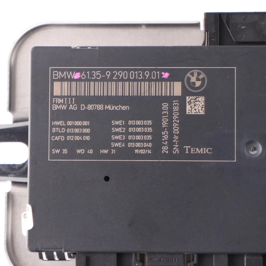 BMW X3 F25 Footwell Luz Control Unit Módulo ECU FRM III TEMIC - SKU 9290013 - Número de pieza 9290013
