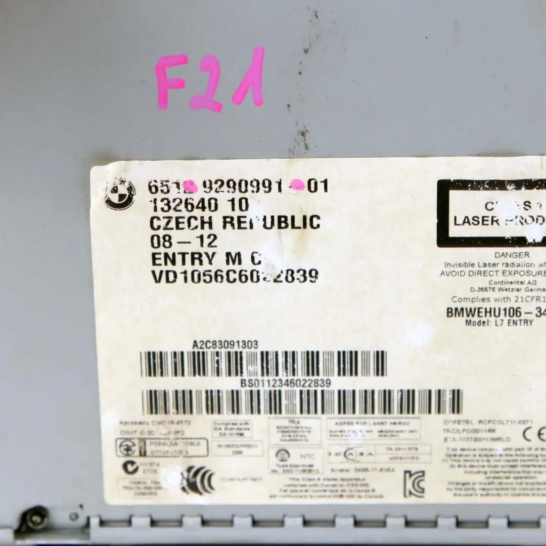 Radio Professional CD Player Control Unit Module to BMW F20 F21 F22 F30 F31 with Part number 9290991 BMW F20 F21 F22 F30 F31 Radio Professional CD Player Control Unit Module - SKU 9290991 - Part number 9290991