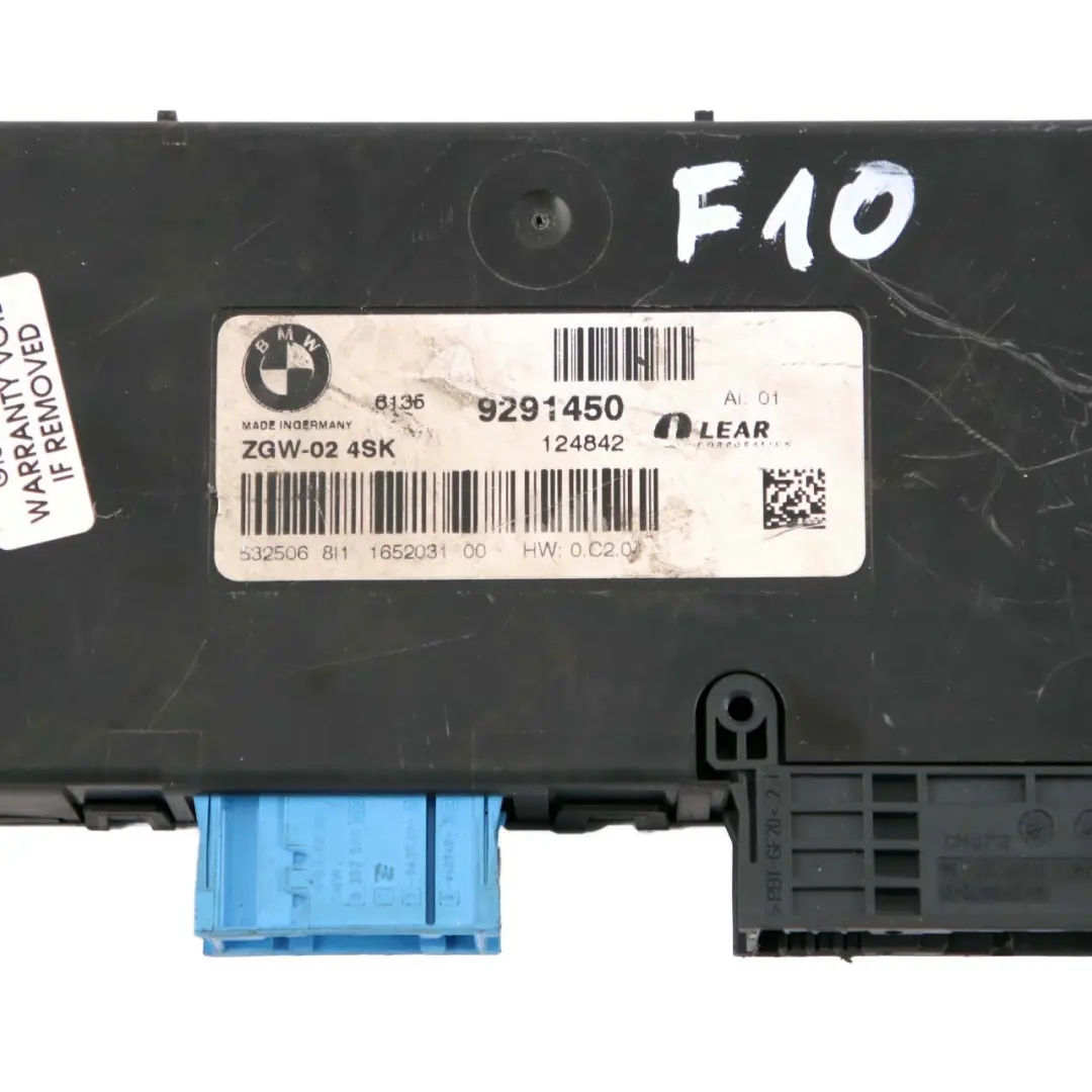 BMW F10 Central Gateway Modul ECU Steuergerät LEAR ZGW-02 4SK - SKU 9291450 - Teilenummer 9291450