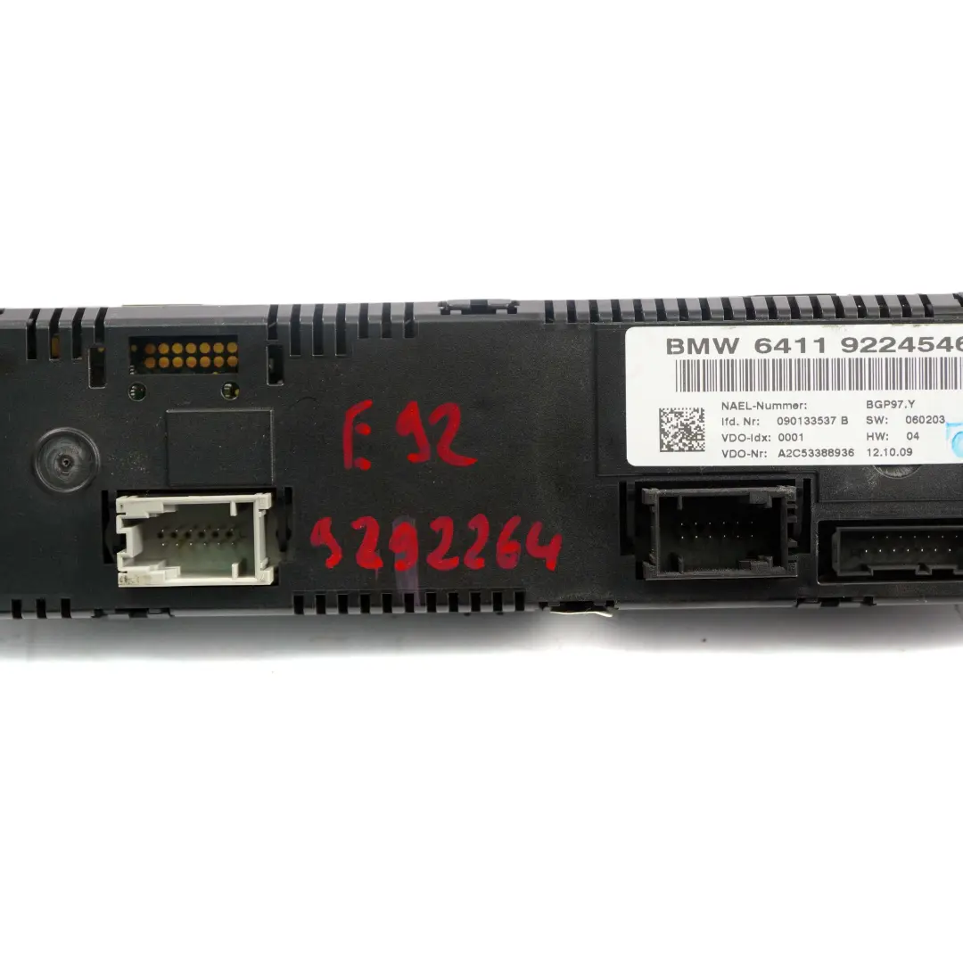 BMW 3 Series E92 E93 LCI Automatic Heater Air Conditioning A/C Control Panel - SKU 9292264 - Part number 9292264