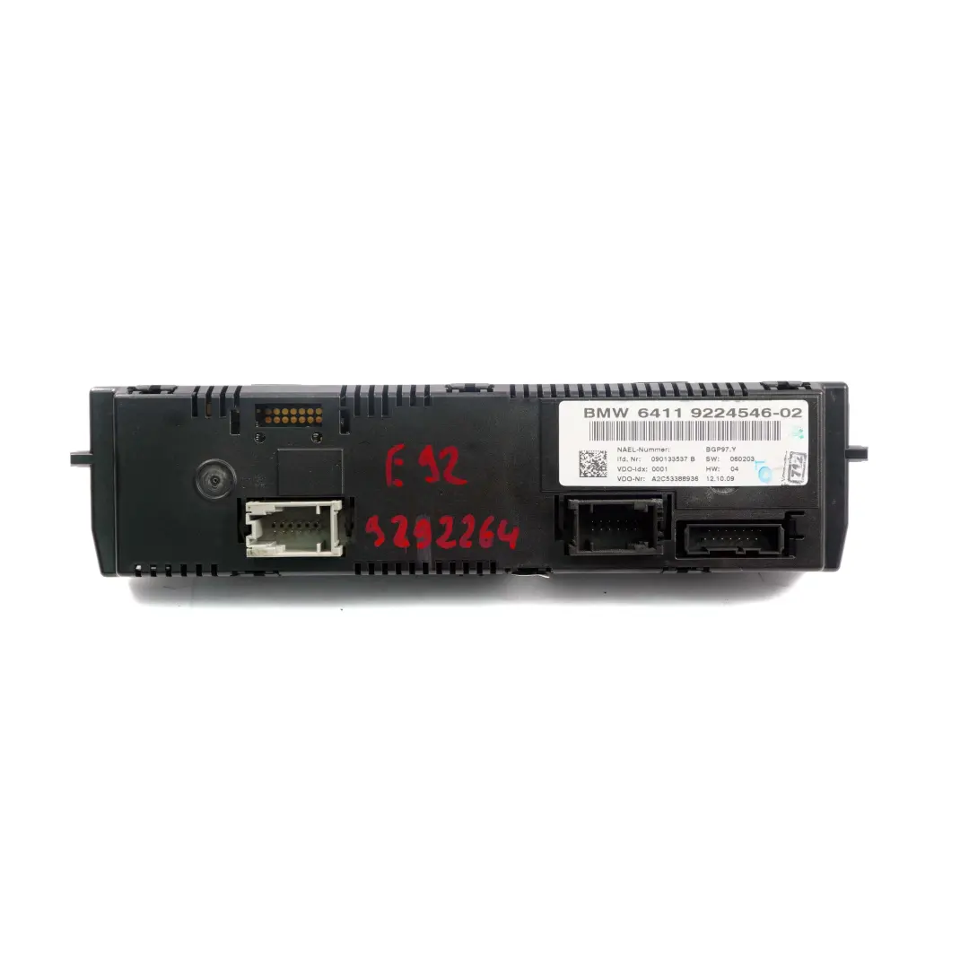 BMW 3 Series E92 E93 LCI Automatic Heater Air Conditioning A/C Control Panel - SKU 9292264 - Part number 9292264
