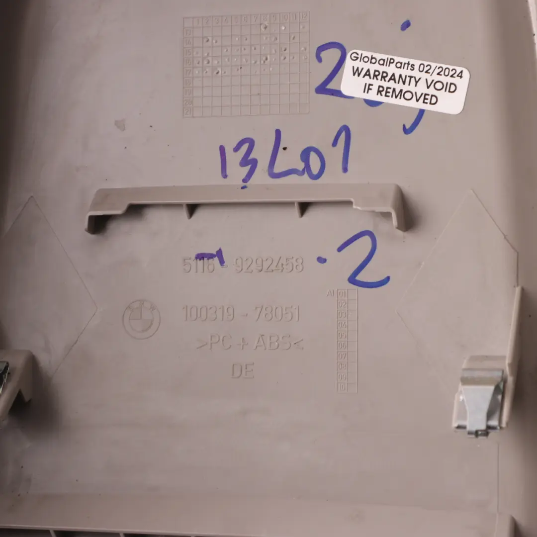 Centre Console Trim Panel Rear Carum Grey to BMW i3 I01 Cover with Part number 9292458 BMW i3 I01 Cover Centre Console Trim Panel Rear Carum Grey - SKU 9292458-2 - Part number 9292458