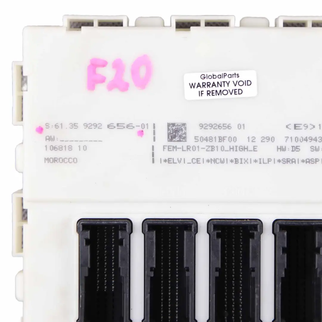 Vorderseite Elektronik Modul Steuergerät FEM für BMW F20 F21 F22 F30 F31 F32 mit Teilenummer 9292656 BMW F20 F21 F22 F30 F31 F32 Vorderseite Elektronik Modul Steuergerät FEM - SKU 9292656 - Teilenummer 9292656