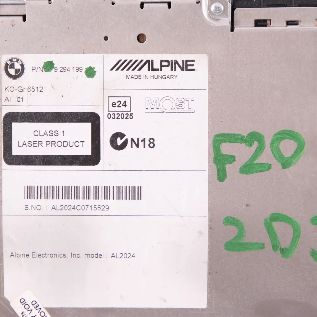 BMW F20 F21 F22 F30 F31 Alpine CD Champ 2 Lecteur radio Unité principale - SKU 9294199 - Numéro de pièce 9294199