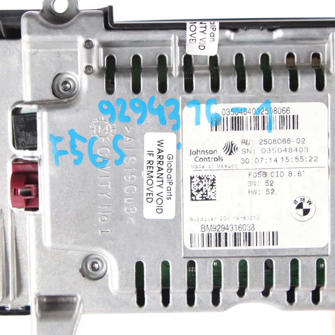 Mini F55 F56 Display Screen Central Information Dashboard Dash 8,8" - SKU 9294316-1 - Part number 9294316