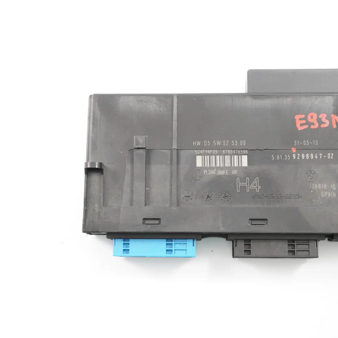 BMW E93 LCI ECU Módulo Control Cuerpo H4 Conexiones PL2RR JBBFE IIIR - SKU 9298947 - Número de pieza 9298947