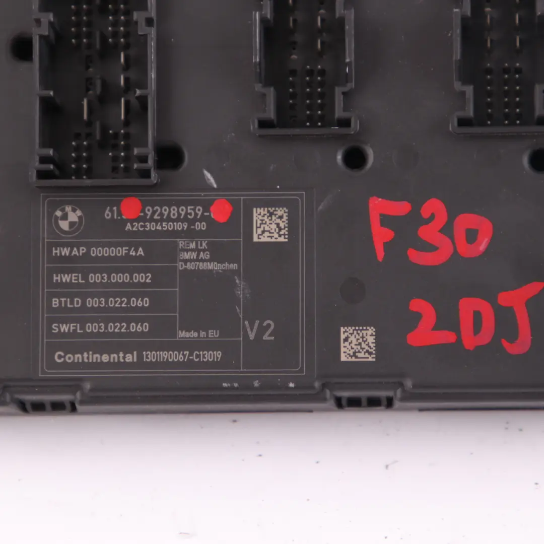 BMW F20 F21 F30 F31 Módulo Electrónico Trasero Caja Fusibles V2 REM - SKU 9298959 - Número de pieza 9298959