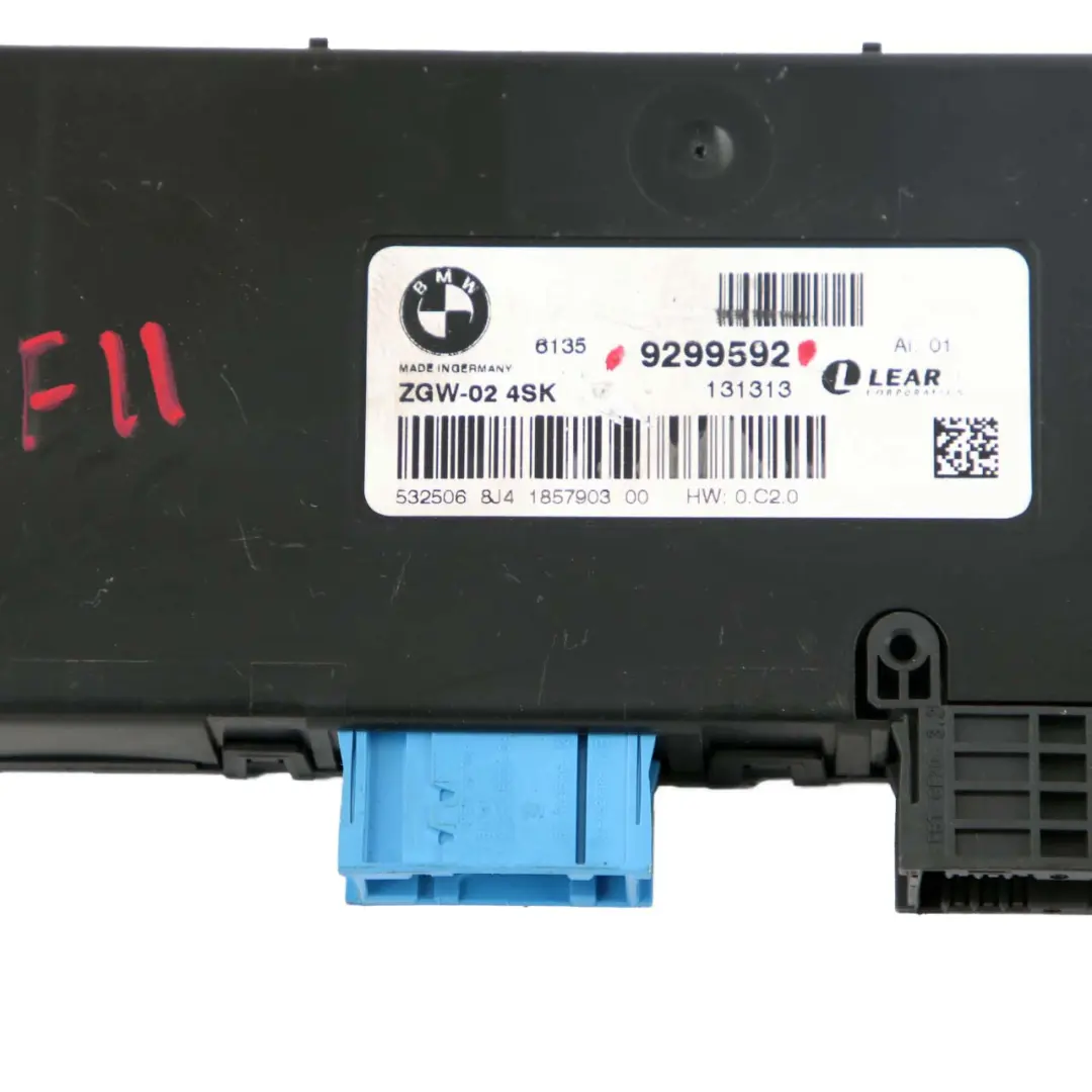 Central Gateway Module ECU Control Unit Lear ZGW-02 4SK to BMW F10 F11 with Part number 9299592 BMW F10 F11 Central Gateway Module ECU Control Unit Lear ZGW-02 4SK - SKU 9299592 - Part number 9299592