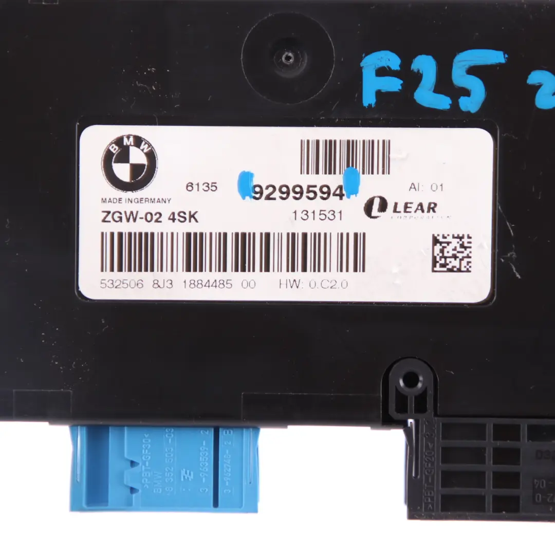 Central Gateway BMW X3 F25 X4 F26 Module Control Unit Lear ZGW-02 4SK to with Part number 9299594 Central Gateway BMW X3 F25 X4 F26 Module Control Unit Lear ZGW-02 4SK - SKU 9299594 - Part number 9299594