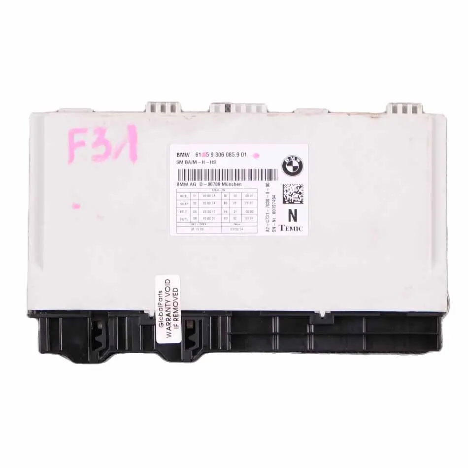 Seat Module BMW F30 F31 Control Unit Memory Front Left Right N/O/S - SKU 9306085 - Part number 9306085