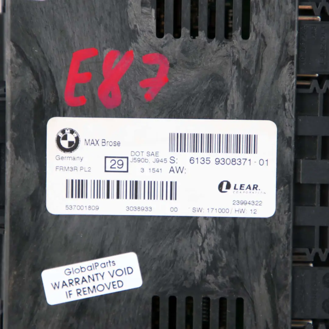 Light Control Footwell Module ECU MAX Brose FRM3R PL2 Lear to BMW 1 E87 with Part number 9308371 BMW 1 E87 Light Control Footwell Module ECU MAX Brose FRM3R PL2 Lear - SKU 9308371-1 - Part number 9308371
