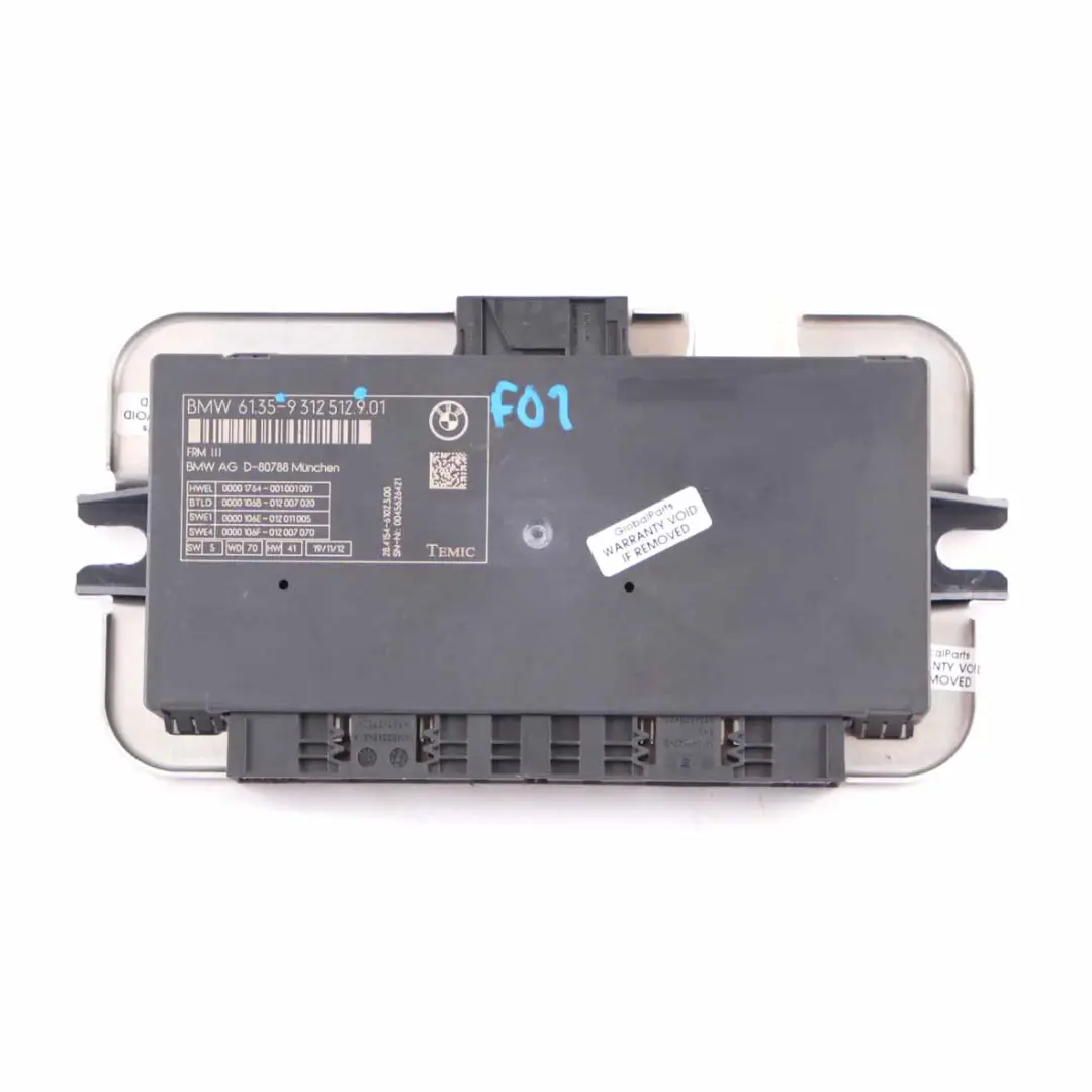 Footwell Control Unit Module Start Stop TEMIC FRM III to BMW F01 LCI with Part number 9312512 BMW F01 LCI Footwell Control Unit Module Start Stop TEMIC FRM III - SKU 9312512 - Part number 9312512