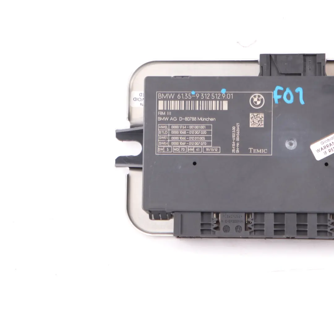 Footwell Control Unit Module Start Stop TEMIC FRM III to BMW F01 LCI with Part number 9312512 BMW F01 LCI Footwell Control Unit Module Start Stop TEMIC FRM III - SKU 9312512 - Part number 9312512