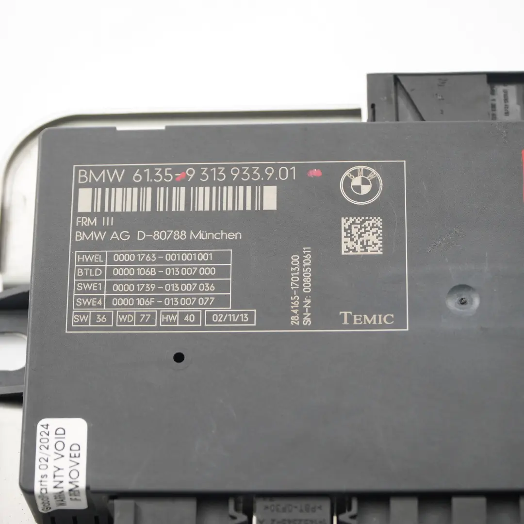 Moduł Sterownik Świateł Przestrzeni Na Nogi FRM3 BMW F13 - SKU 9313933 - Numer Części 9313933