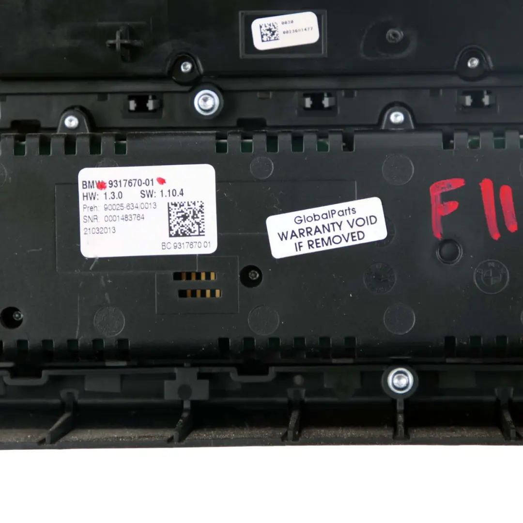 Radio Automatic Air Conditioning A/C Control Switch Unit Panel to BMW 5 F10 F11 with Part number 9317670 BMW 5 F10 F11 Radio Automatic Air Conditioning A/C Control Switch Unit Panel - SKU 9317670 - Part number 9317670