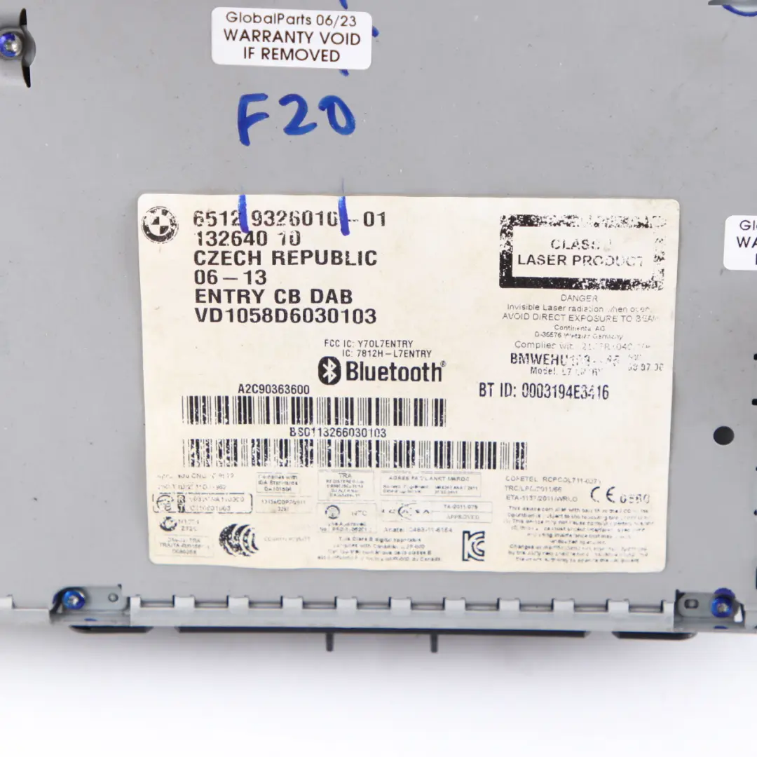 BMW F20 F21 F30 F31 Radio Radioodtwarzacz CD DAB Bluetooth - SKU 9326010 - Numer Części 9326010