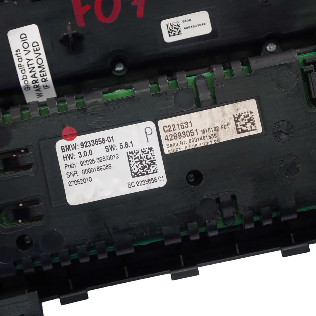 BMW F07 GT Unidad Control Radio Acondicionador Aire Modulo Panel Recorte - SKU 9328419 - Número de pieza 9328419