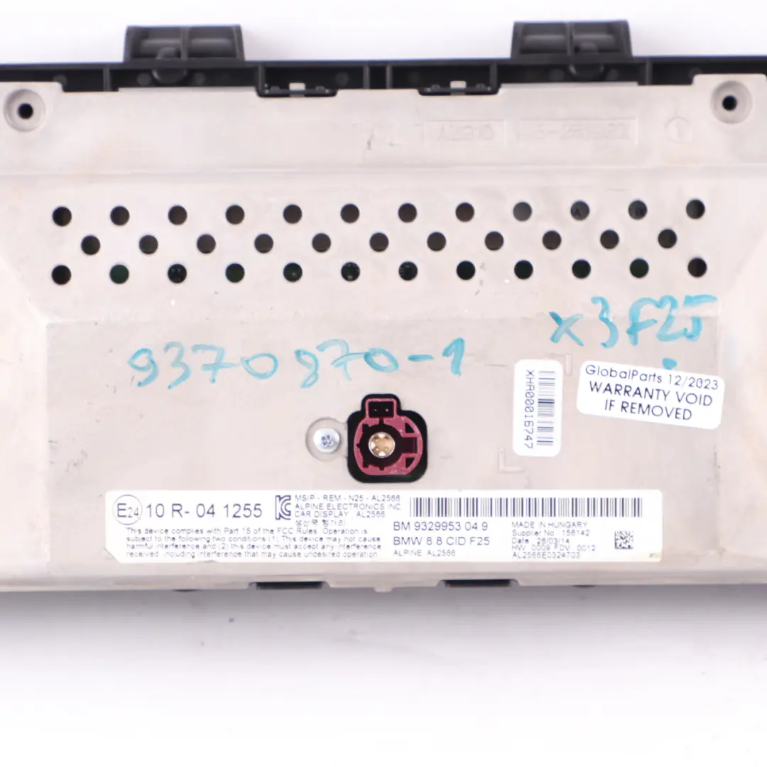 Dashboard Monitor BMW X3 F25 X4 F26 Onboard Central Display Screen 8,8" to with Part number 9329953 Dashboard Monitor BMW X3 F25 X4 F26 Onboard Central Display Screen 8,8" - SKU 9329953 - Part number 9329953