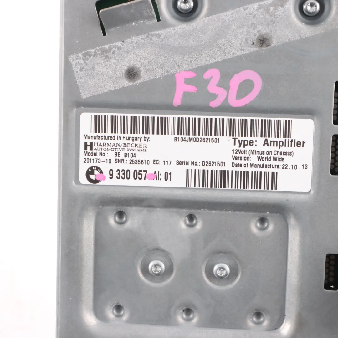 Amplifier Harman Kardon Surround Sound System to BMW F30 F31 F32 F34 F36 with Part number 9330057 BMW F30 F31 F32 F34 F36 Amplifier Harman Kardon Surround Sound System - SKU 9330057 - Part number 9330057