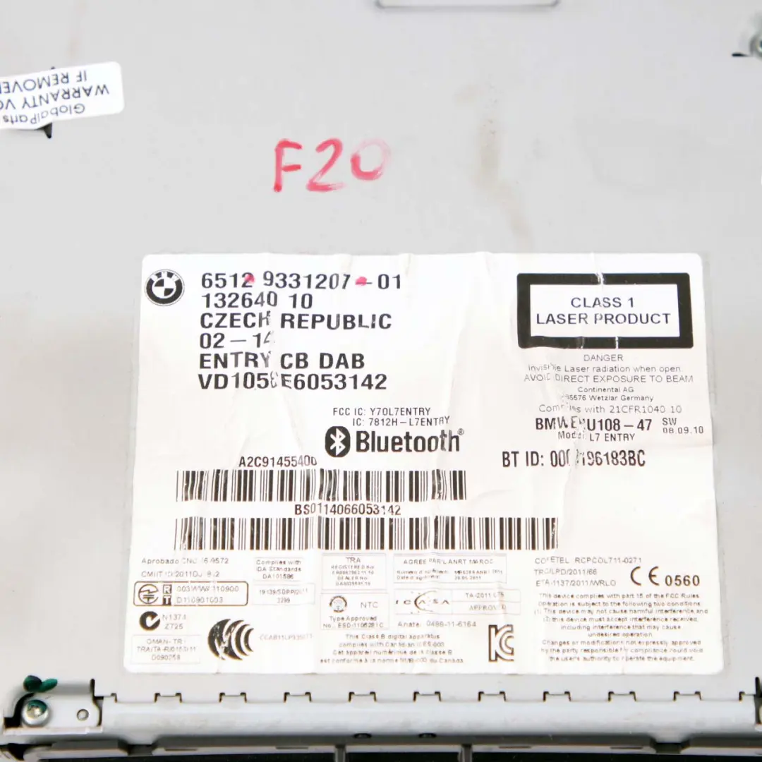 BMW Serie 1 F20 CD DAB Radio Bluetooth Unidad principal - SKU 9331207 - Número de pieza 9331207