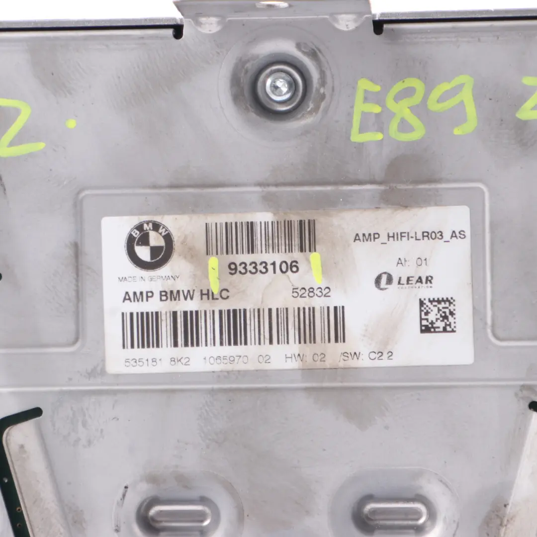 Hifi System Audio Sound Amplifier AMP Module Unit to BMW Z4 E89 with Part number 9333106 BMW Z4 E89 Hifi System Audio Sound Amplifier AMP Module Unit - SKU 9333106 - Part number 9333106
