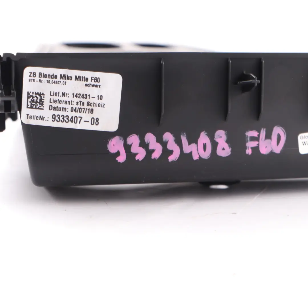 Mini F60 Consola Central Embellecedor Panel Marco Portavasos Negro 9333407 - SKU 9333408 - Número de pieza 9333408