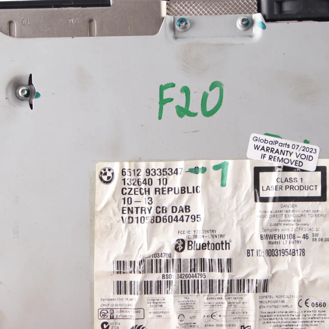 Reproductor Radio BMW F20 F21 F30 F31 CD DAB Unidad Principal Audio para con número de pieza 9335347 Reproductor Radio BMW F20 F21 F30 F31 CD DAB Unidad Principal Audio - SKU 9335347-1 - Número de pieza 9335347