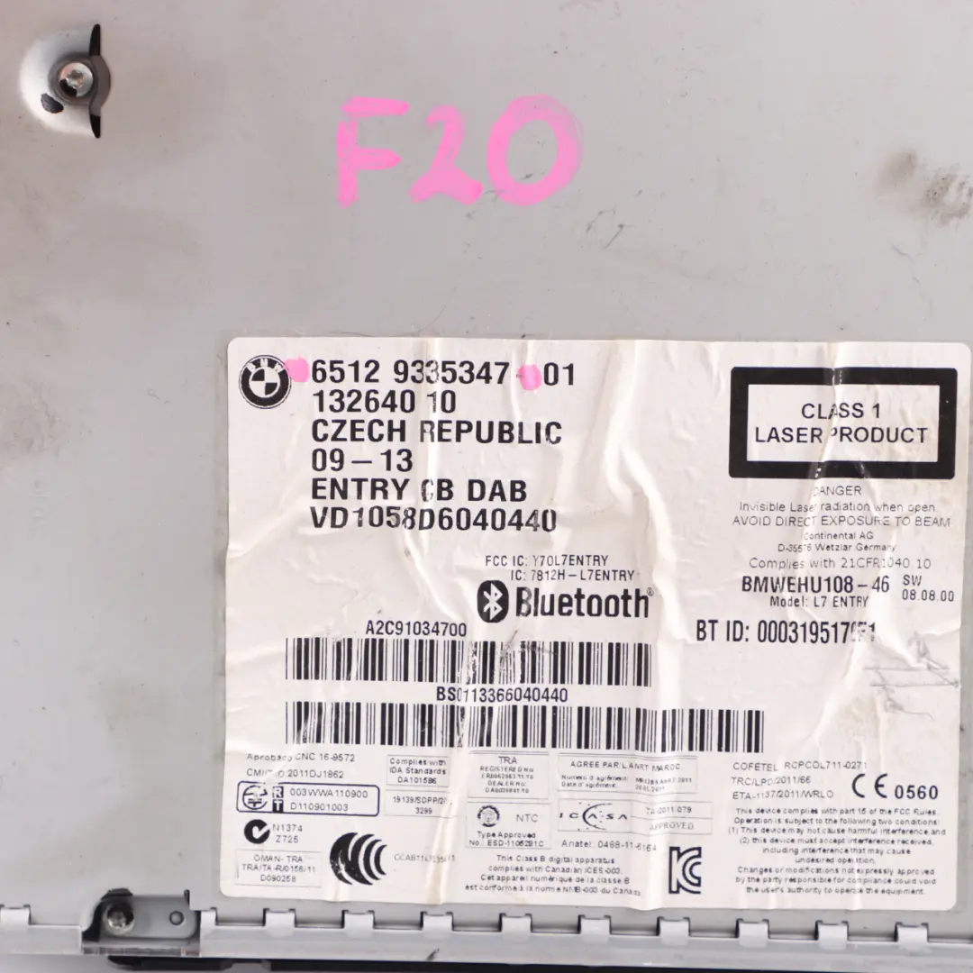 Radio Player CD DAB Head Unit Audio Player BMW F20 F21 F30 F31 - SKU 9335347 - Part number 9335347