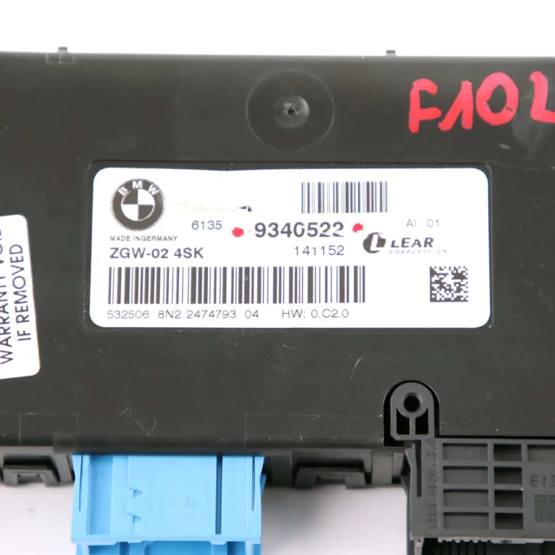 Central Gateway Modul ECU Steuergerät LEAR ZGW-02 4SK für BMW 5 F10 LCI mit Teilenummer 9340522 BMW 5 F10 LCI Central Gateway Modul ECU Steuergerät LEAR ZGW-02 4SK - SKU 9340522 - Teilenummer 9340522