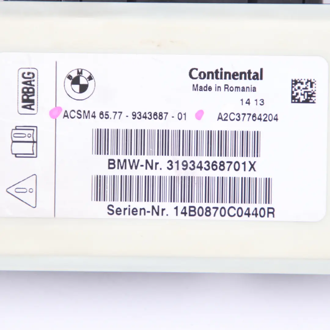 BMW F01 LCI F07 F10 F11 F25 Sensor Moduł Poduszek Bezpieczeństwa Airbag ECU - SKU 9343687 - Numer Części 9343687