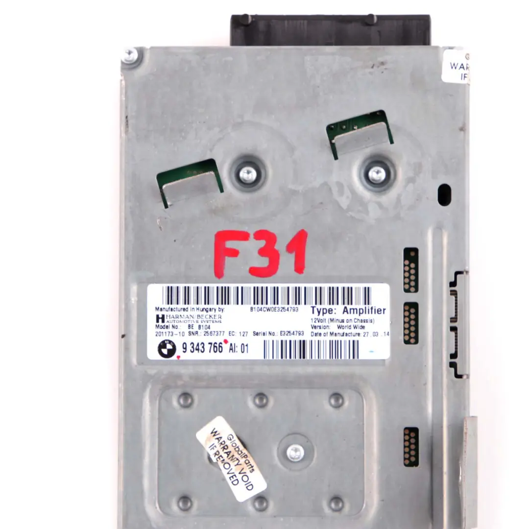 Top Hifi Audio Sound Amplifier Harman Kardon to BMW 3 4 Series F30 F31 F32 with Part number 9343766 BMW 3 4 Series F30 F31 F32 Top Hifi Audio Sound Amplifier Harman Kardon - SKU 9343766 - Part number 9343766