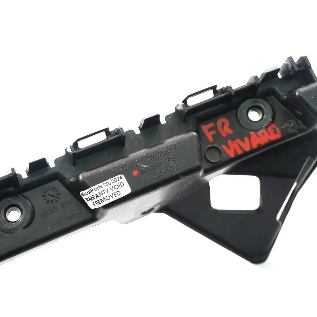 Front Bumper Bracket Mount Right O/S to Opel Vivaro B Renault Trafic 3 with Part number 93451392 Opel Vivaro B Renault Trafic 3 Front Bumper Bracket Mount Right O/S - SKU 93451392 - Part number 93451392