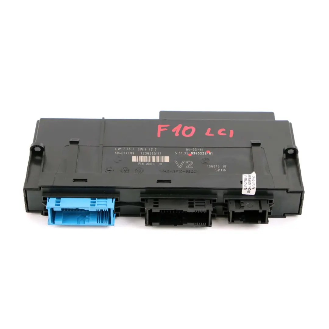 BMW 5 F10 LCI ECU Boîte jonction module commande carrosserie V2 PL6 JBBFE III - SKU 9345322 - Numéro de pièce 9345322