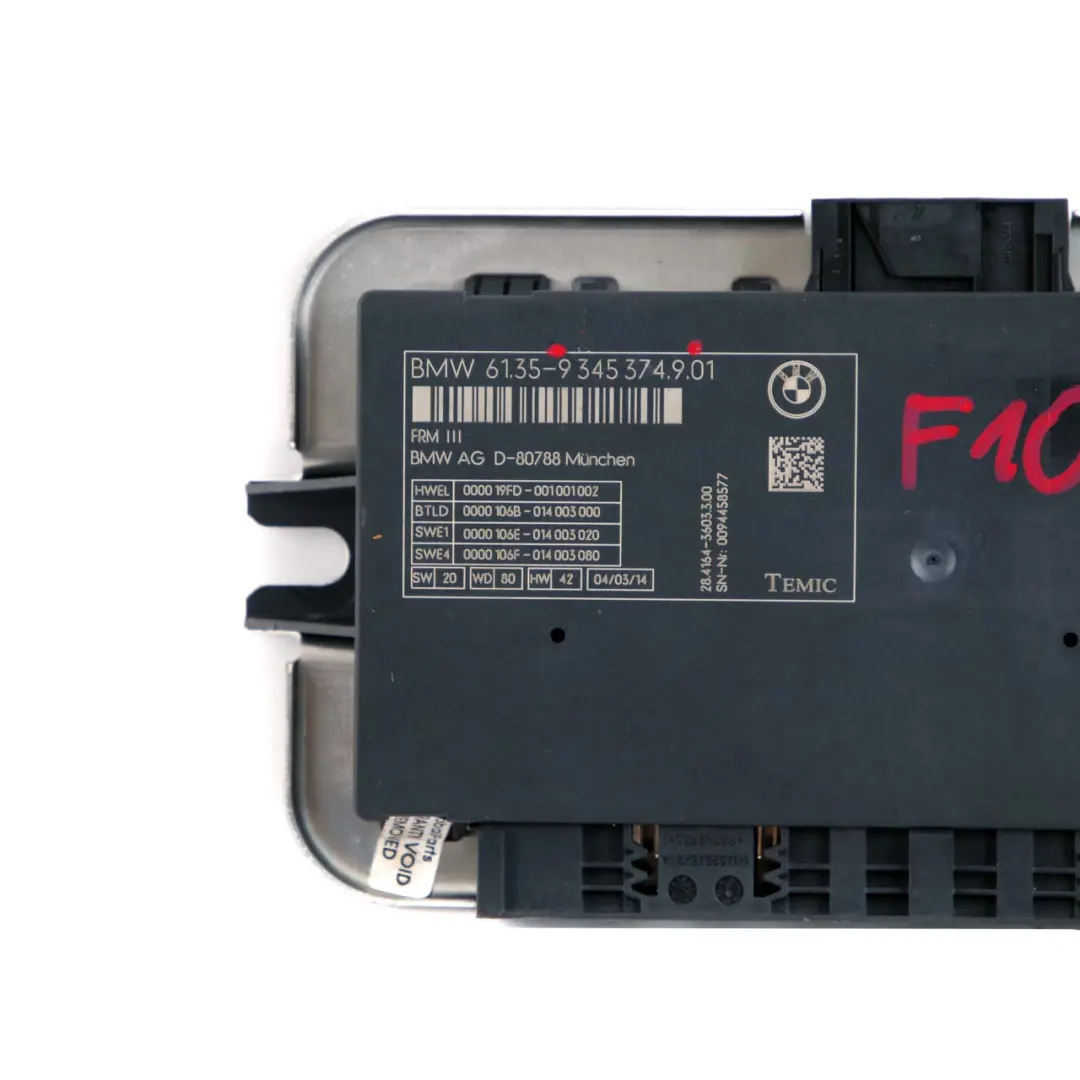 Módulo De Control Luces De Los Pies Unidad ECU FRM3 para BMW F10 LCI con número de pieza 9345374 BMW F10 LCI Módulo De Control Luces De Los Pies Unidad ECU FRM3 - SKU 9345374 - Número de pieza 9345374