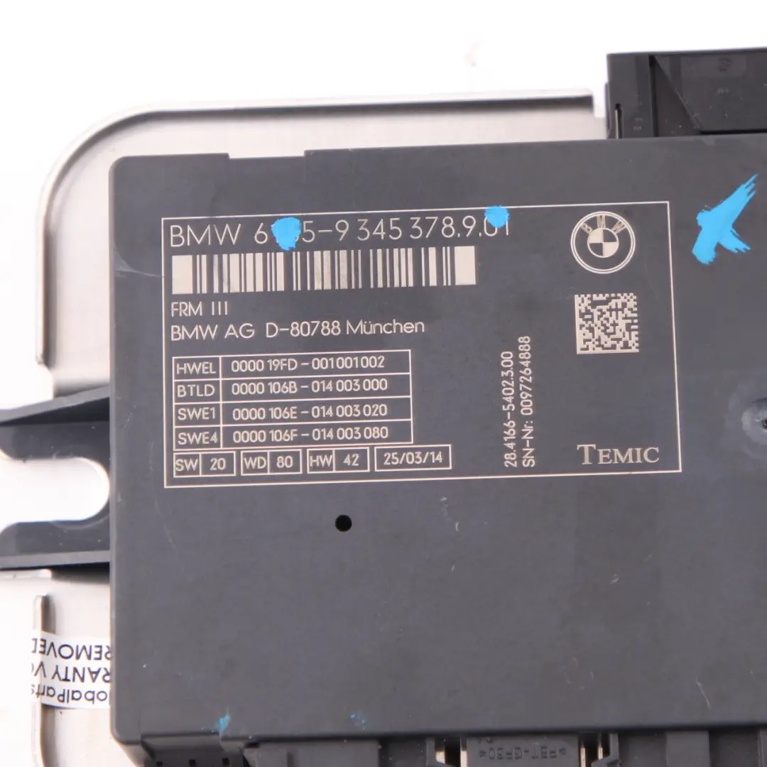 BMW X3 F25 Light Module Control Footwell Lightning ECU Unit FRM3 - SKU 9345378 - Part number 9345378