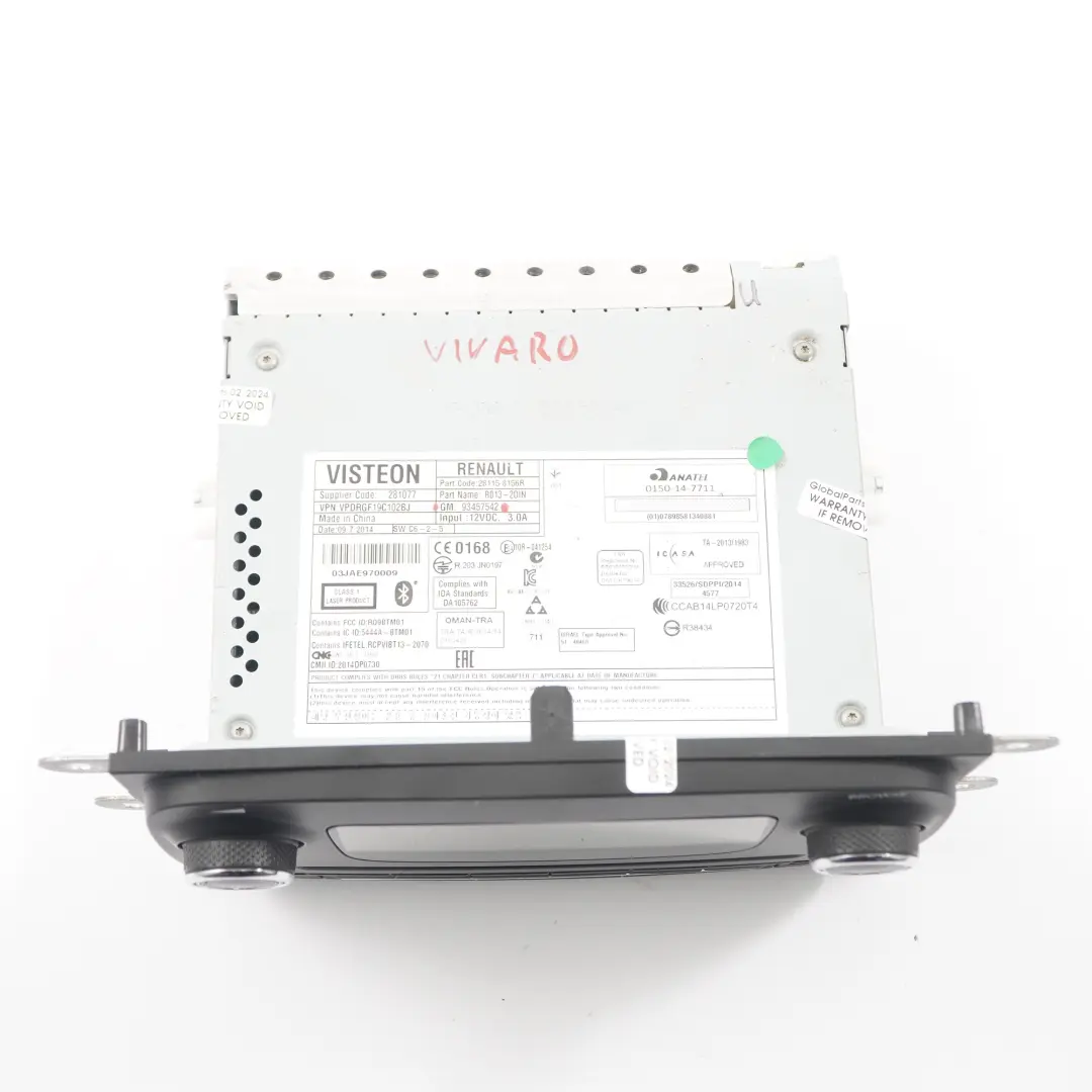  Radio Player Renault Trafic III Vauxhall Vivaro B Audio Head Unit - SKU 93457542 - Part number 93457542